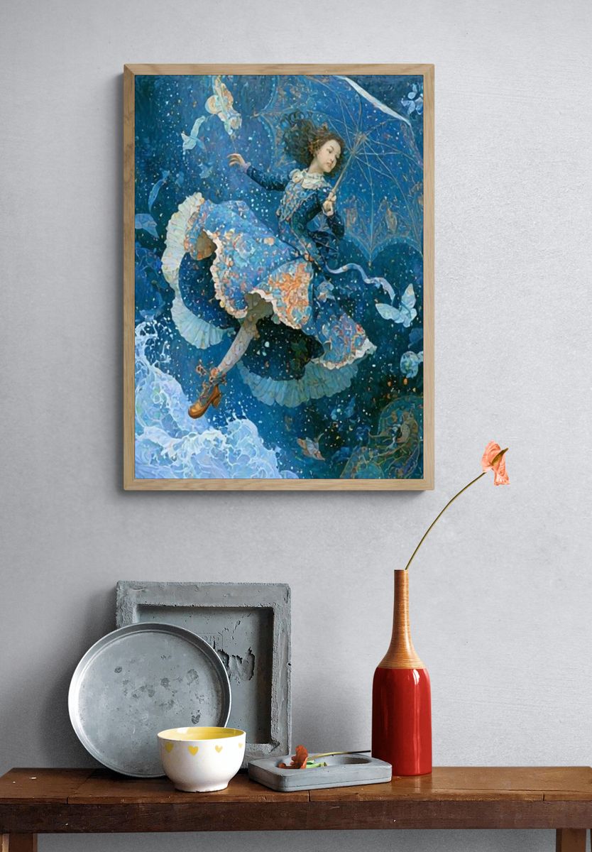 Dreaming Girl in Blue Fine-Art Print. — room view 3