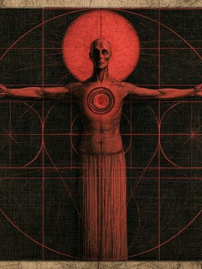 Vitruvian Skull Surrealism Poster. poster