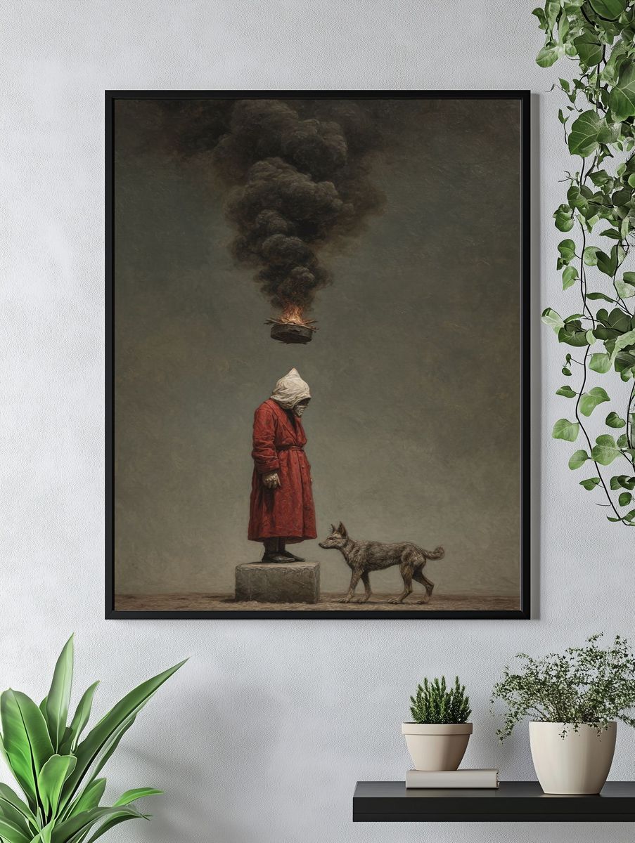 Surreal Hooded Figure and Dog Print. — room view 4