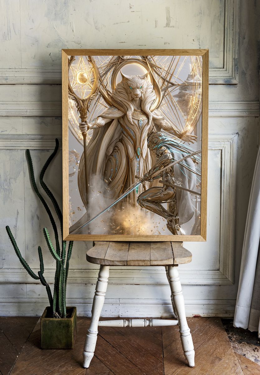 Celestial Lion Guardian Fantasy Print. room preview
