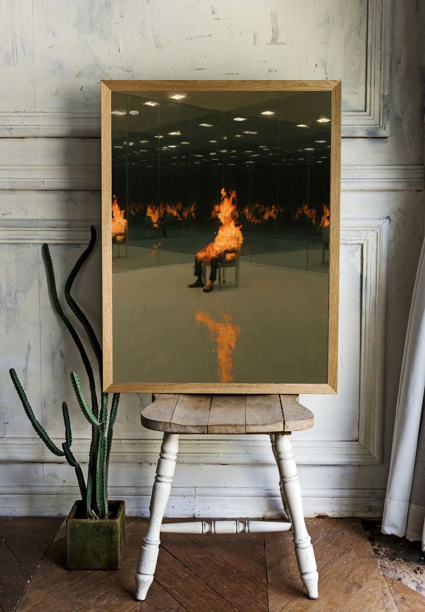 Burning Reflection Surrealism Print. room preview