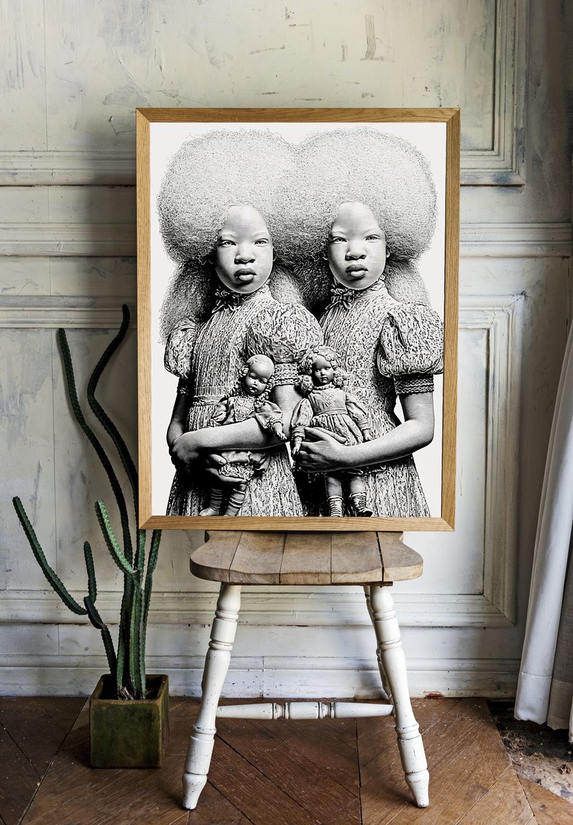 Surreal Twin Portrait Print. room preview