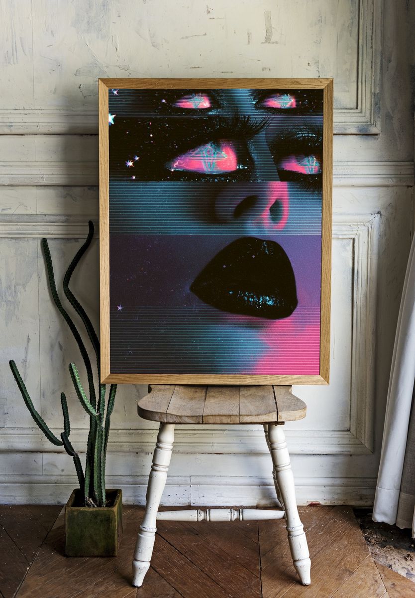 Neon Glitch Face Poster. — room view 1