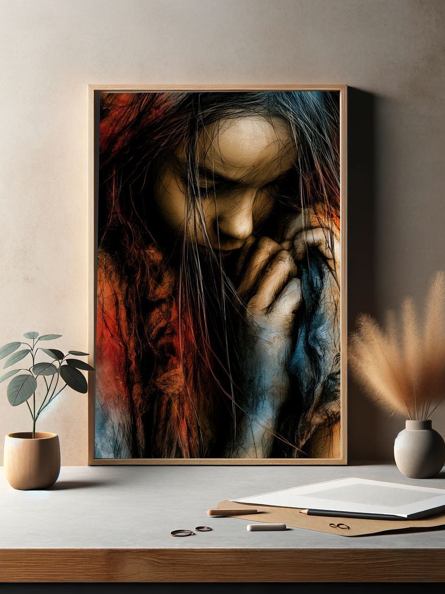 Contemplative Woman Fine-Art Poster. — room view 2