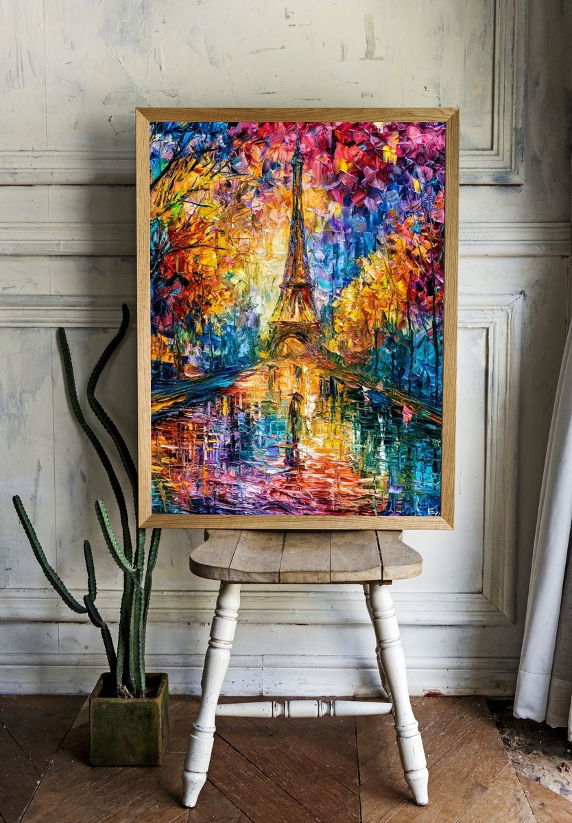 Eiffel Tower Autumn Glow Print. room preview