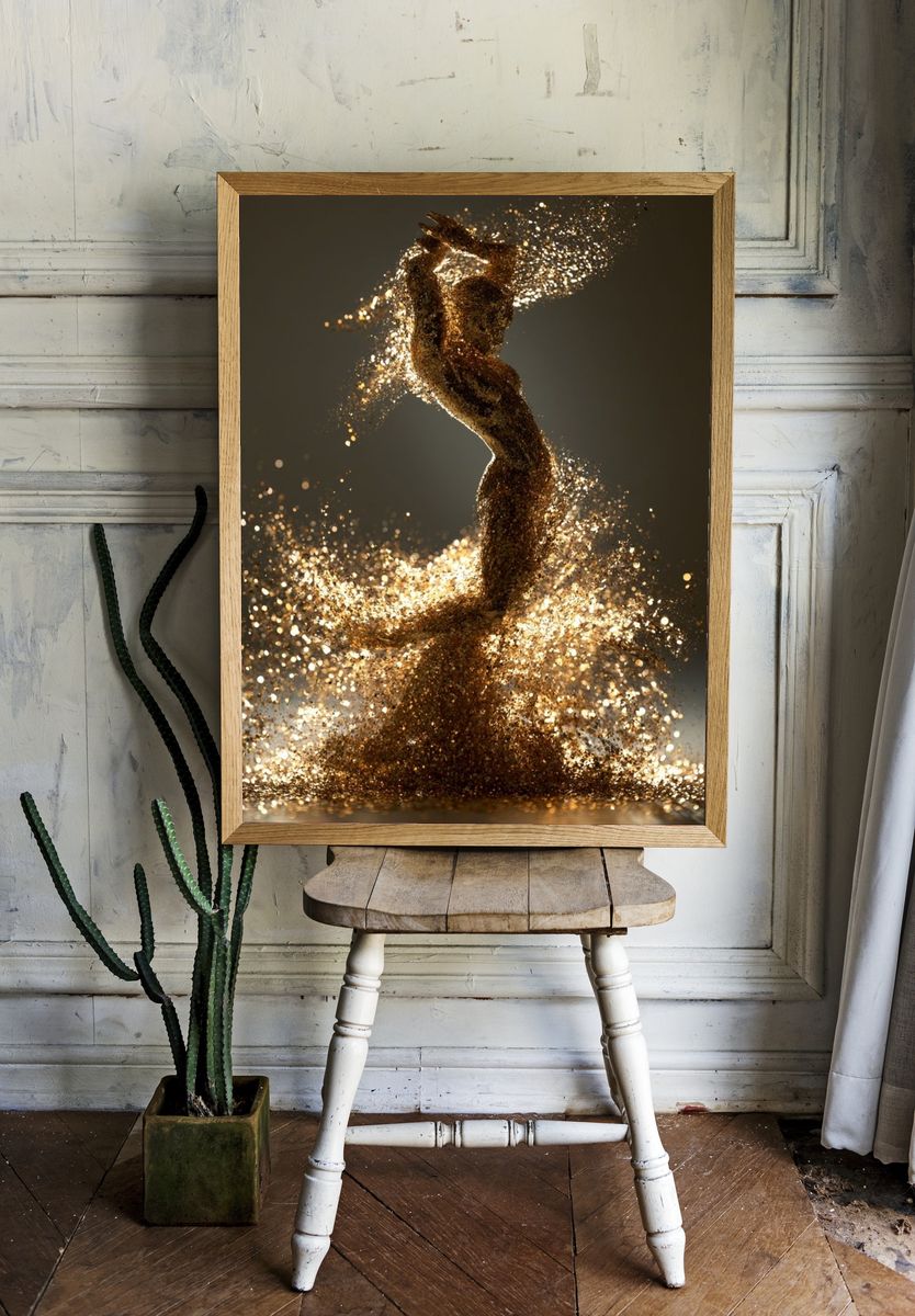 Golden Dancer Abstract Print. — room view 1