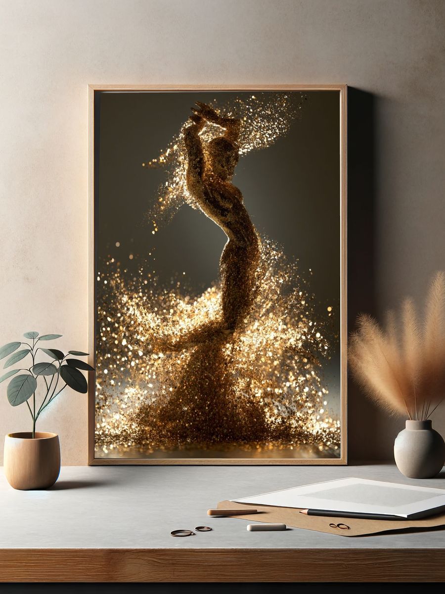 Golden Dancer Abstract Print. — room view 2