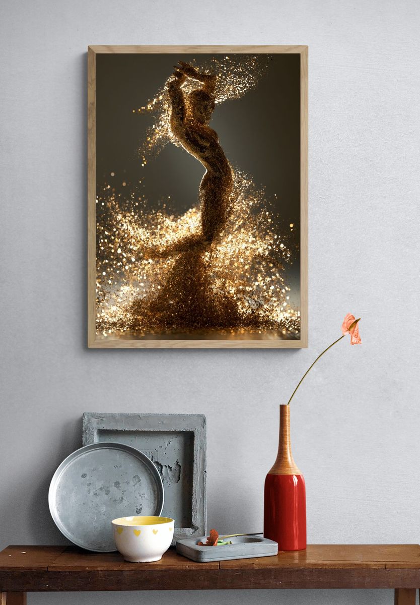 Golden Dancer Abstract Print. — room view 3