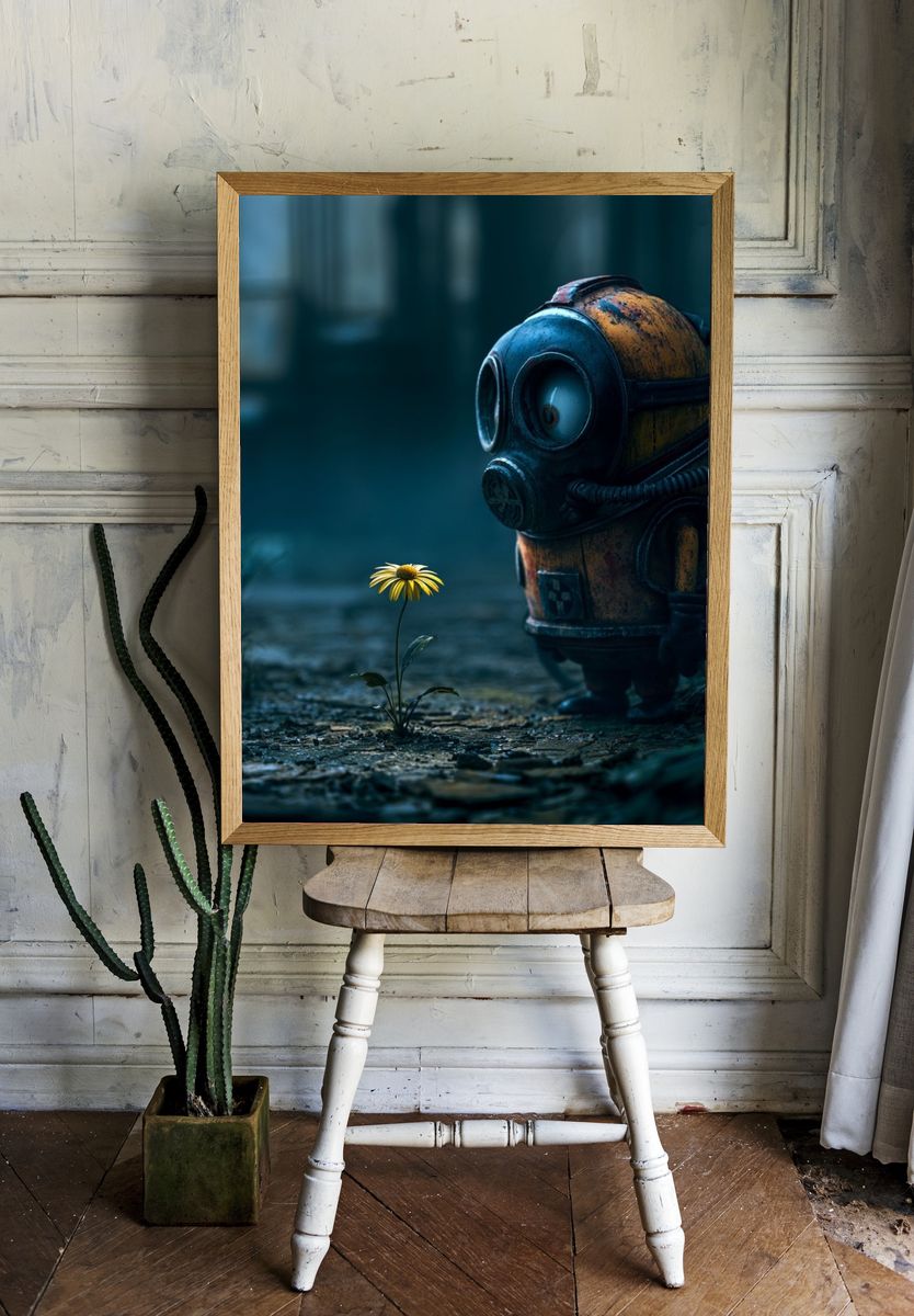 Robot and Flower Surrealism Print. room preview