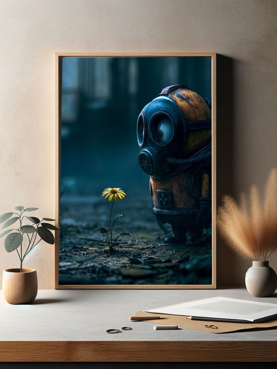 Robot and Flower Surrealism Print. — room view 2