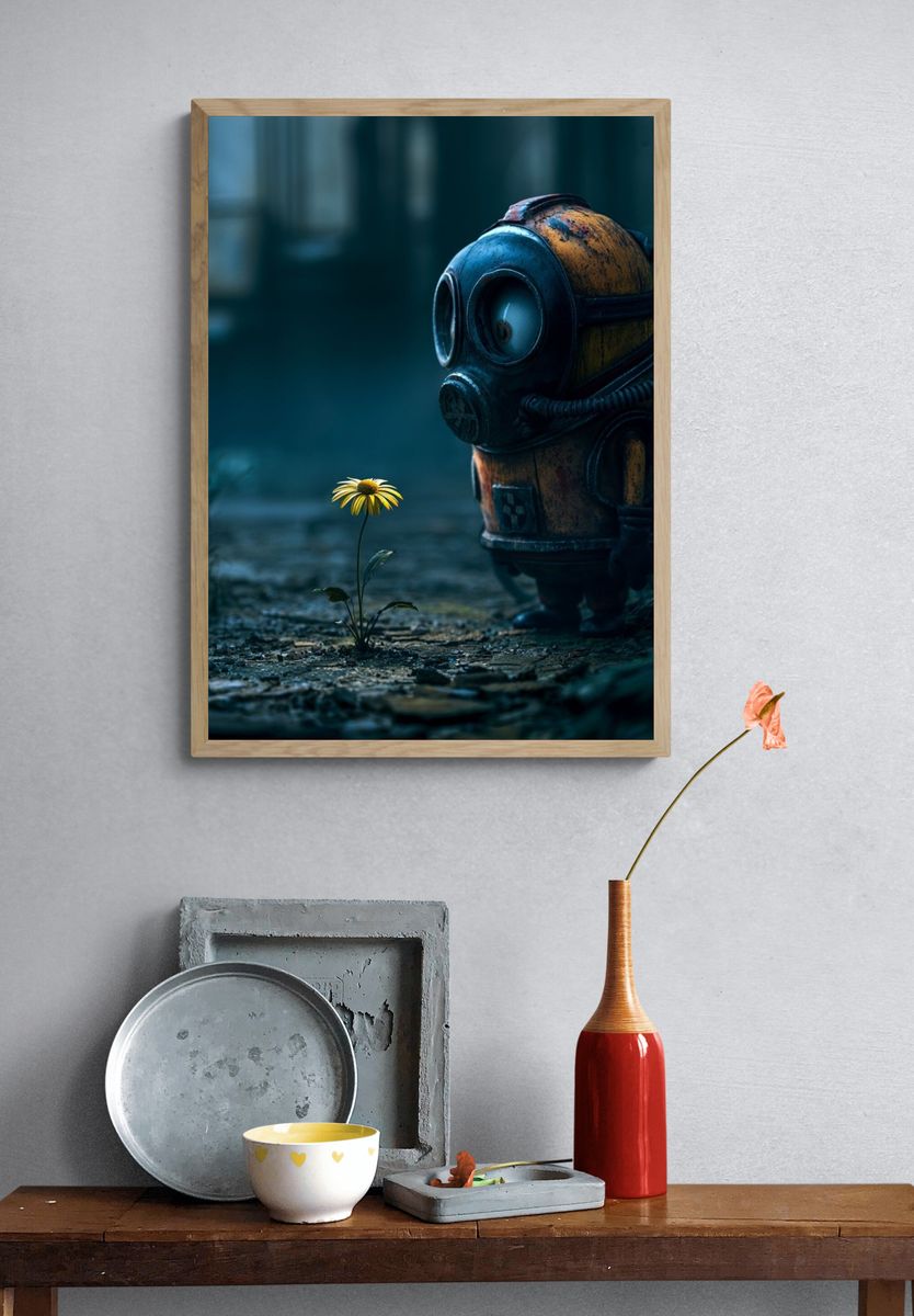 Robot and Flower Surrealism Print. — room view 3