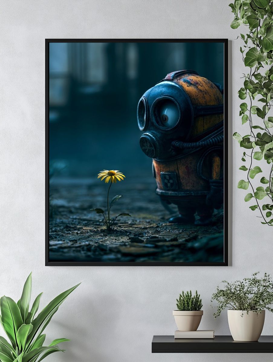 Robot and Flower Surrealism Print. — room view 4