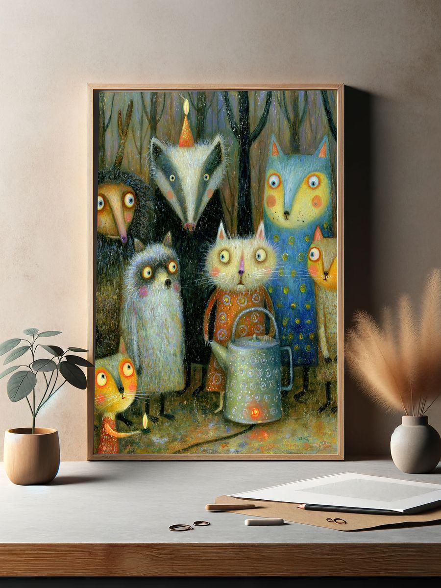 Whimsical Cats Party Poster. — room view 2