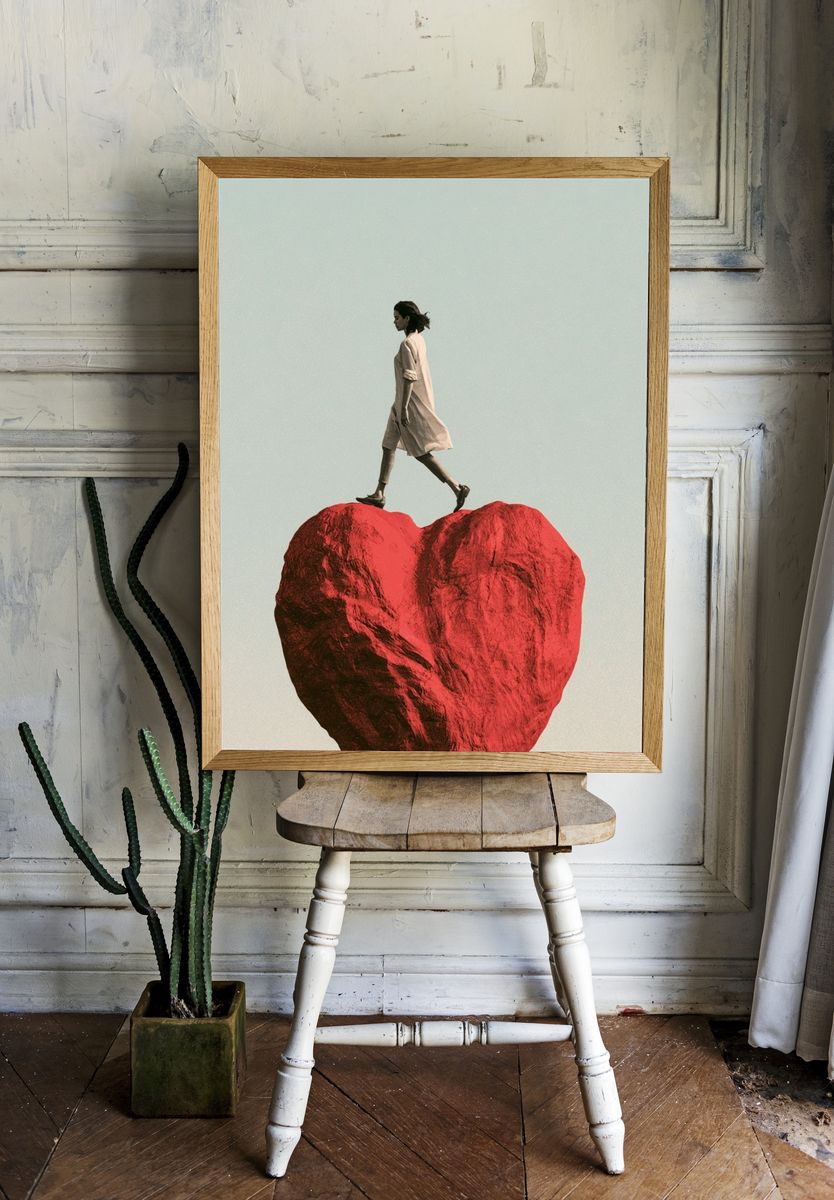 Walking on a Heart Surrealism Print. — room view 1