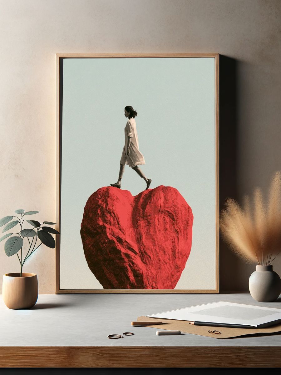 Walking on a Heart Surrealism Print. — room view 2
