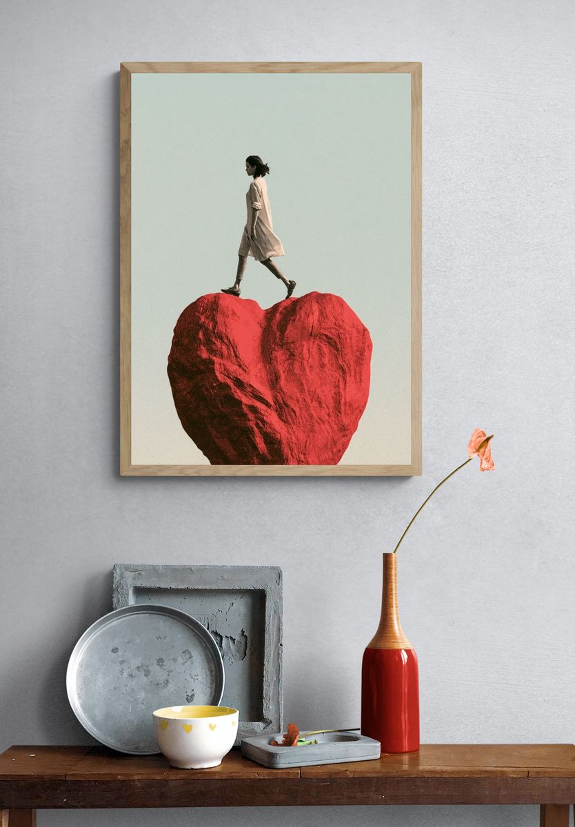 Walking on a Heart Surrealism Print. — room view 3