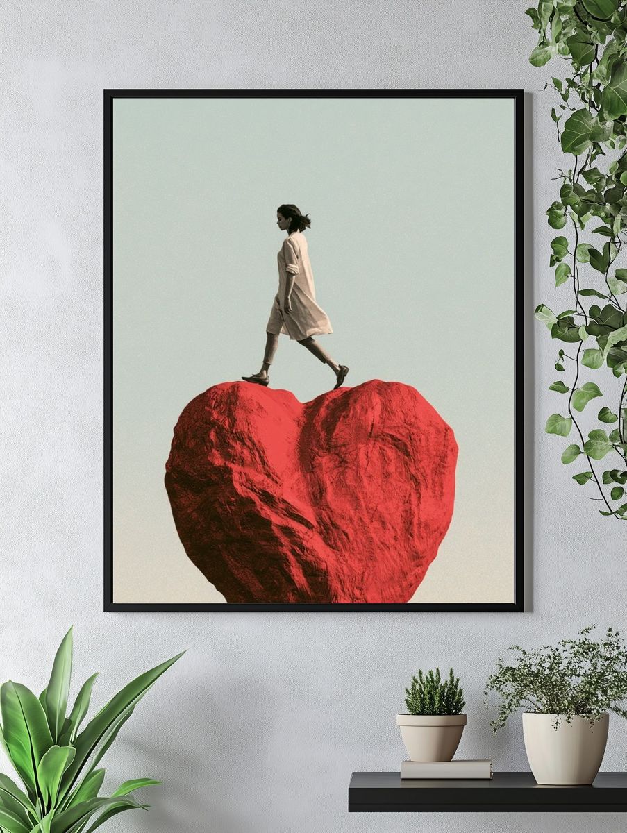 Walking on a Heart Surrealism Print. — room view 4