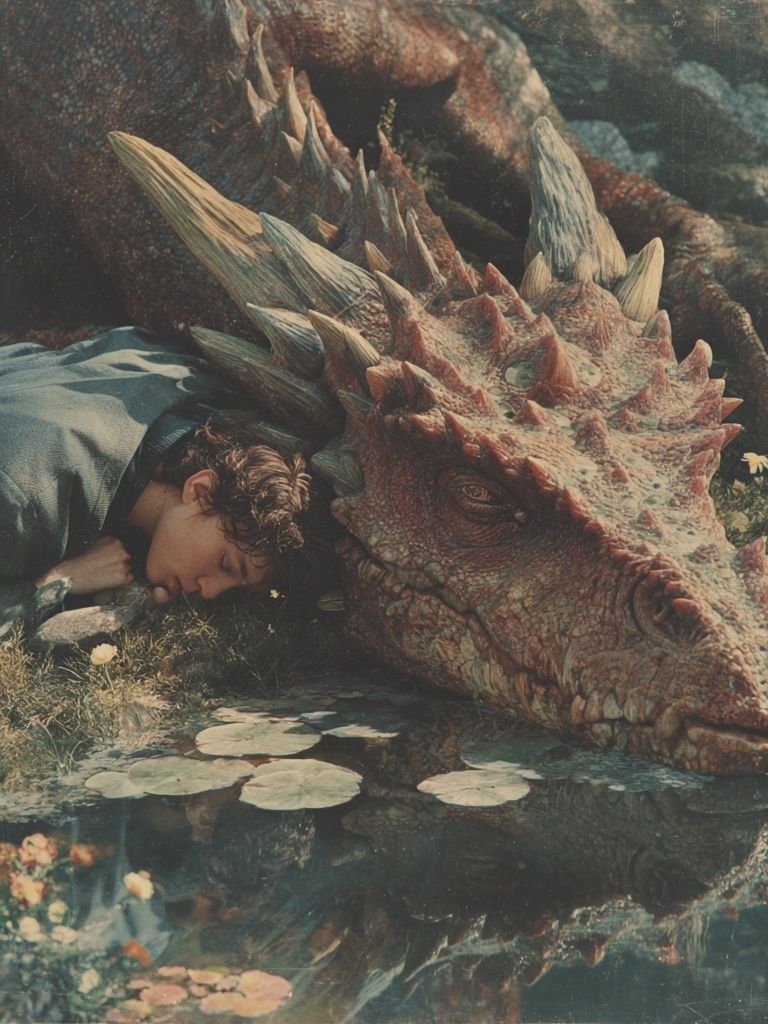 Dragon and Dreamer Surrealism Print. poster detail