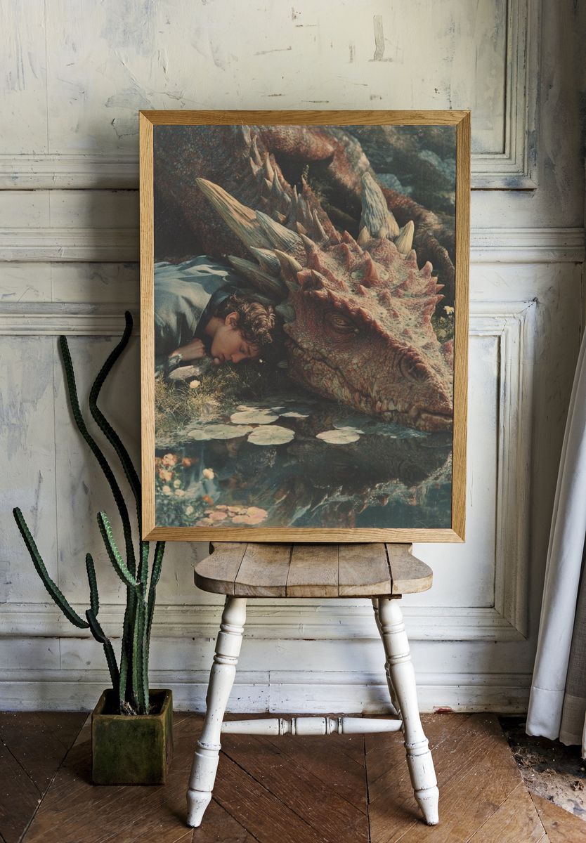 Dragon and Dreamer Surrealism Print. — room view 1