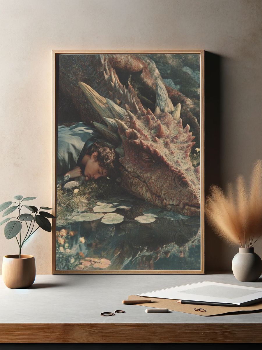 Dragon and Dreamer Surrealism Print. — room view 2