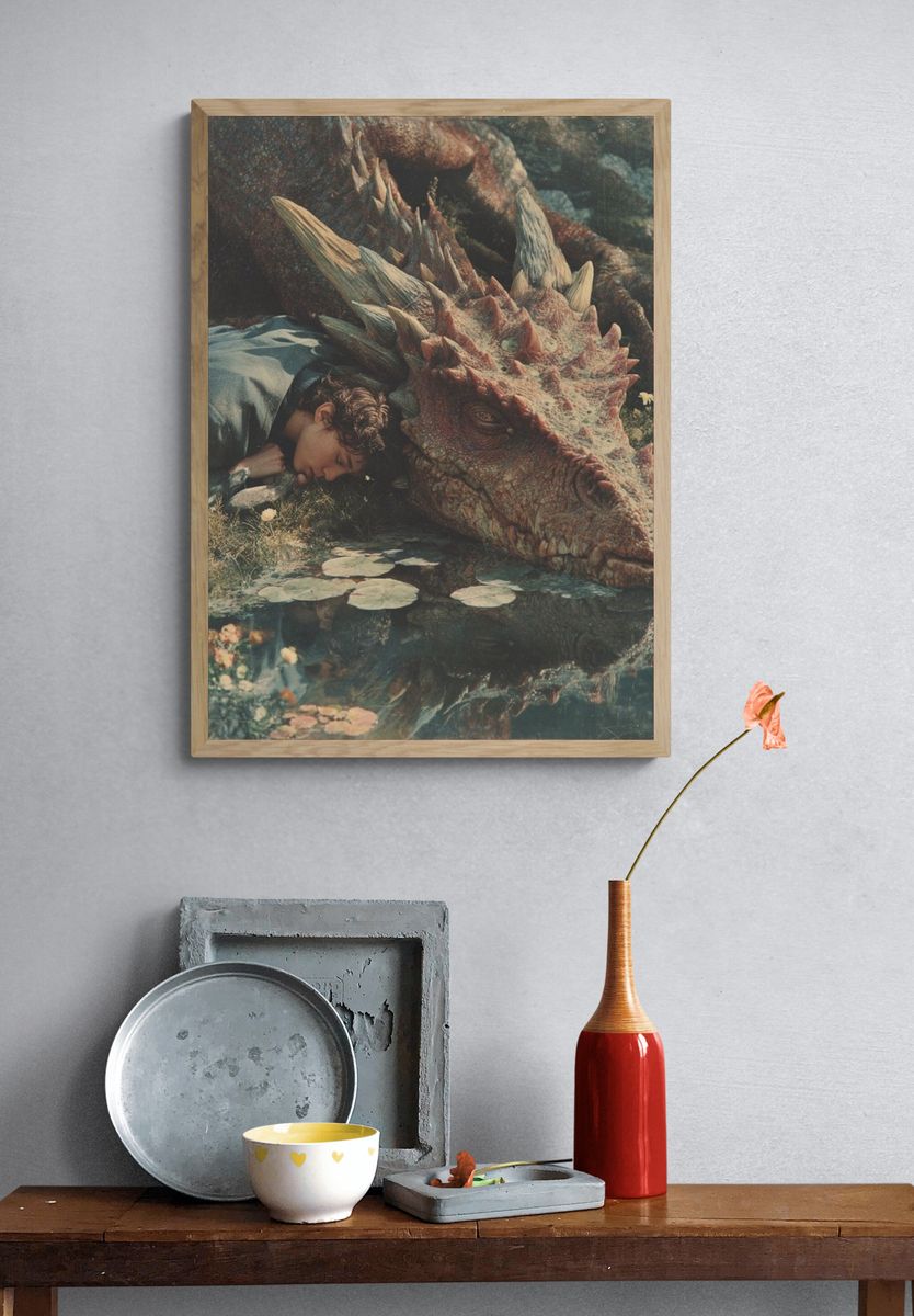 Dragon and Dreamer Surrealism Print. — room view 3
