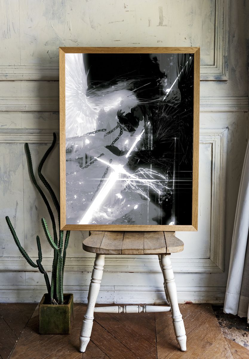 Monochrome Surreal Figure Print. room preview