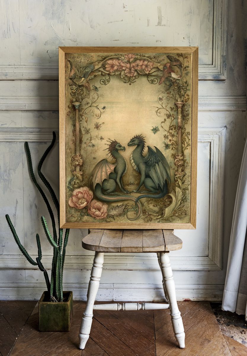 Twin Dragons Art Nouveau Poster. — room view 1
