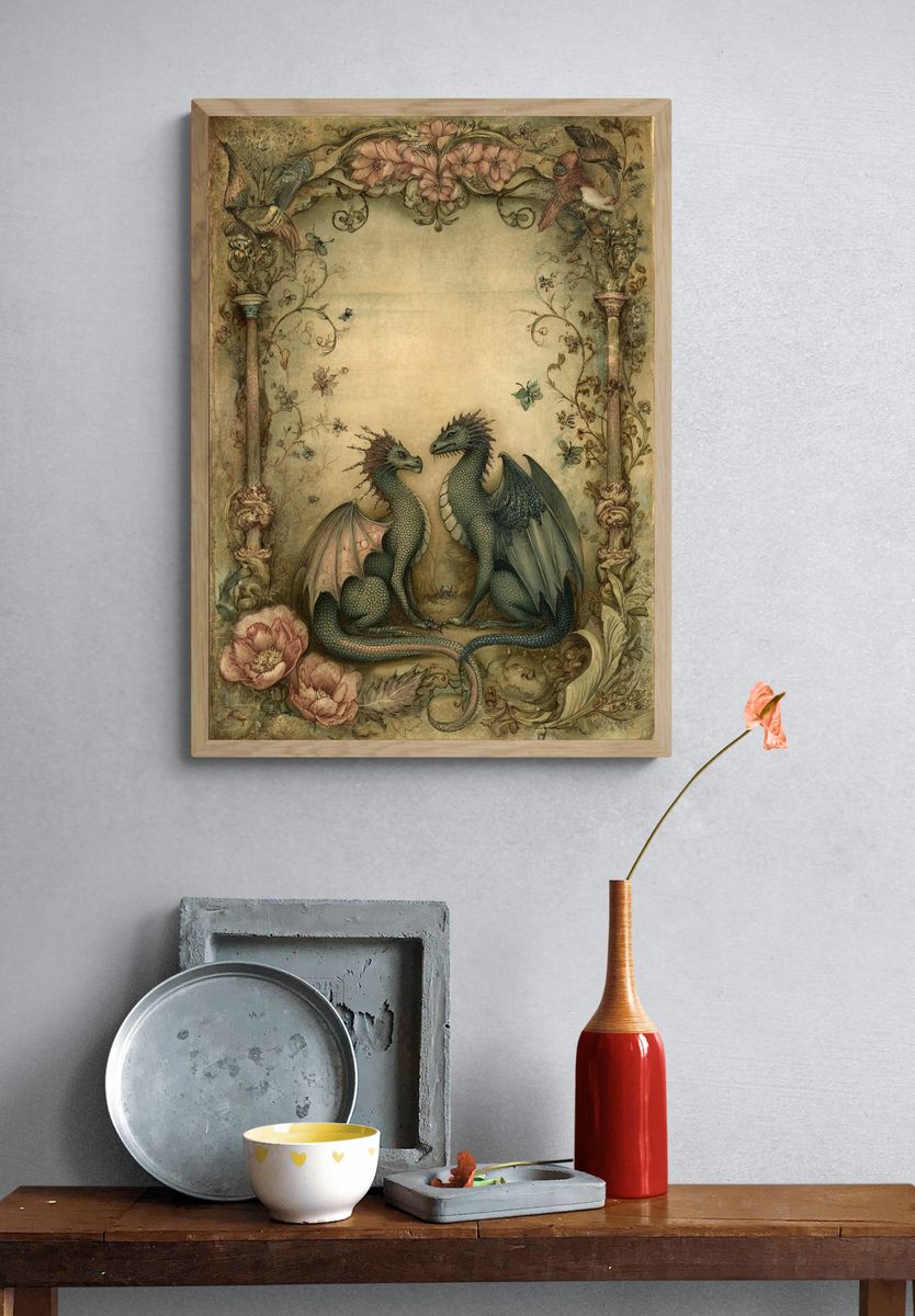 Twin Dragons Art Nouveau Poster. — room view 3