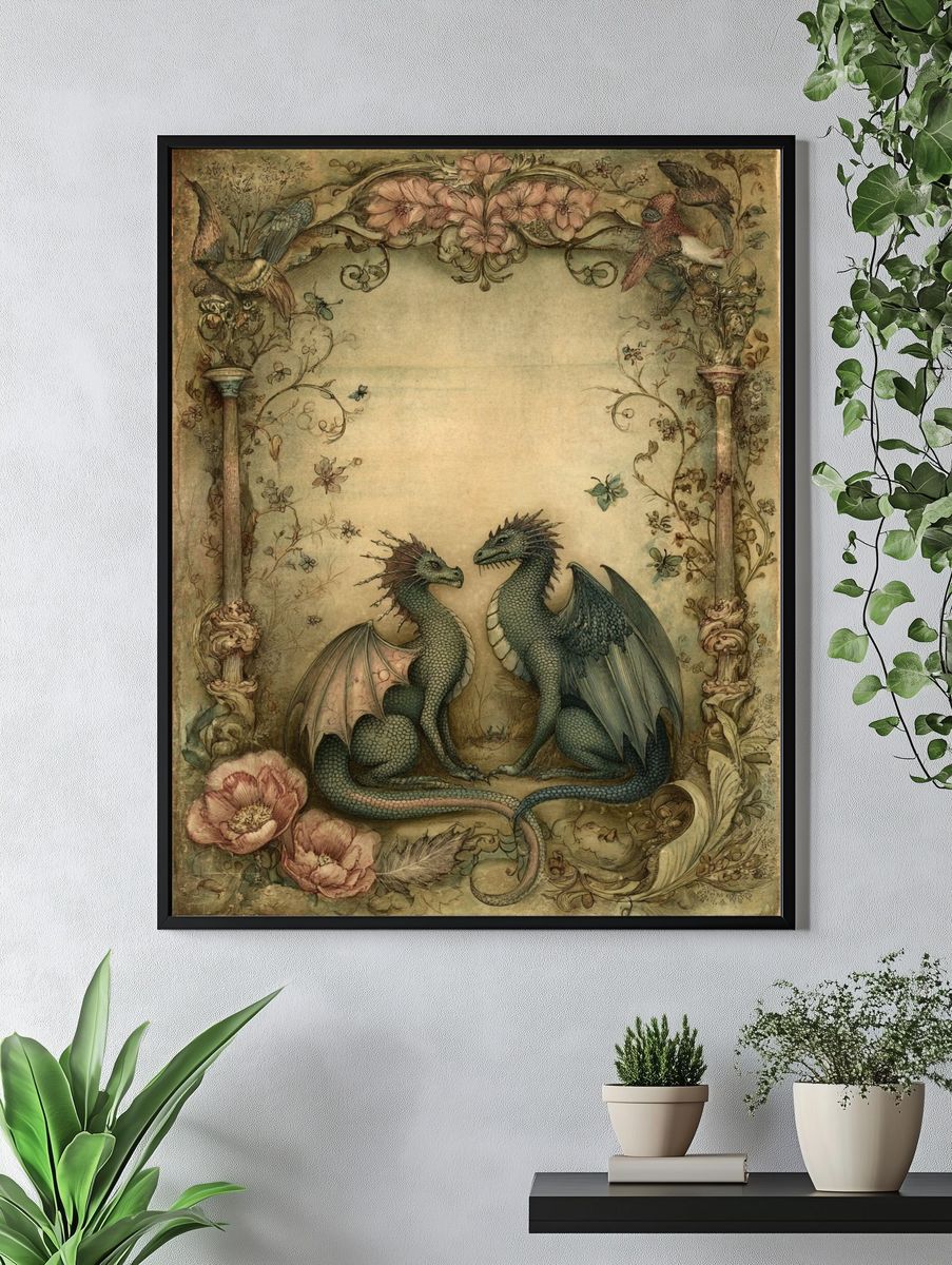 Twin Dragons Art Nouveau Poster. — room view 4