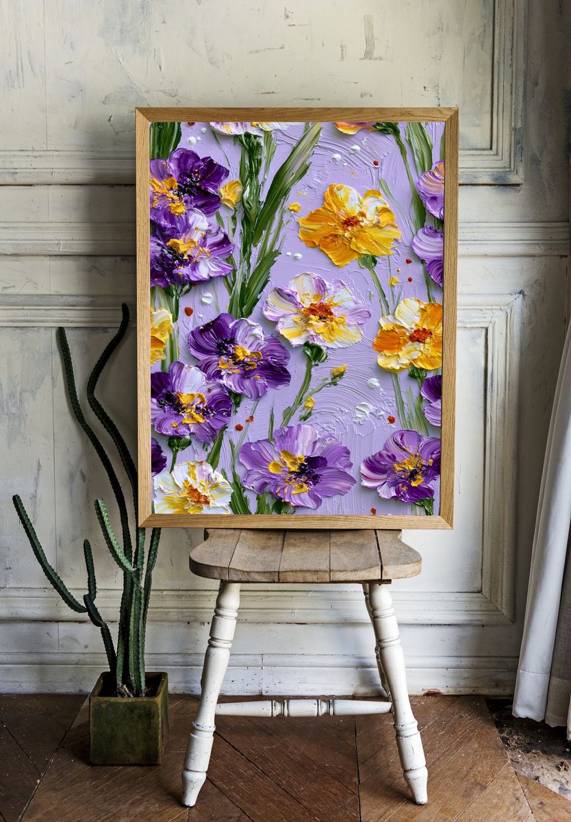 Lavender Floral Impasto Poster. room preview