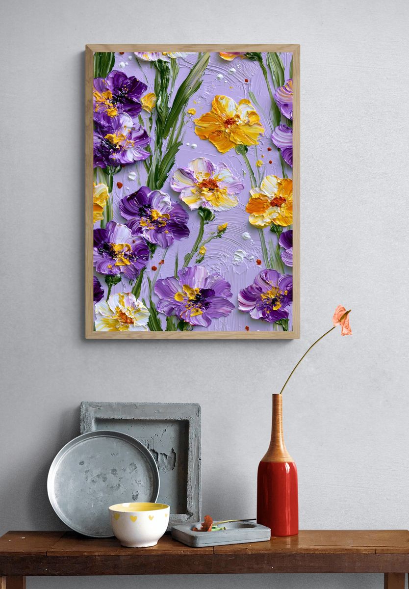 Lavender Floral Impasto Poster. — room view 3