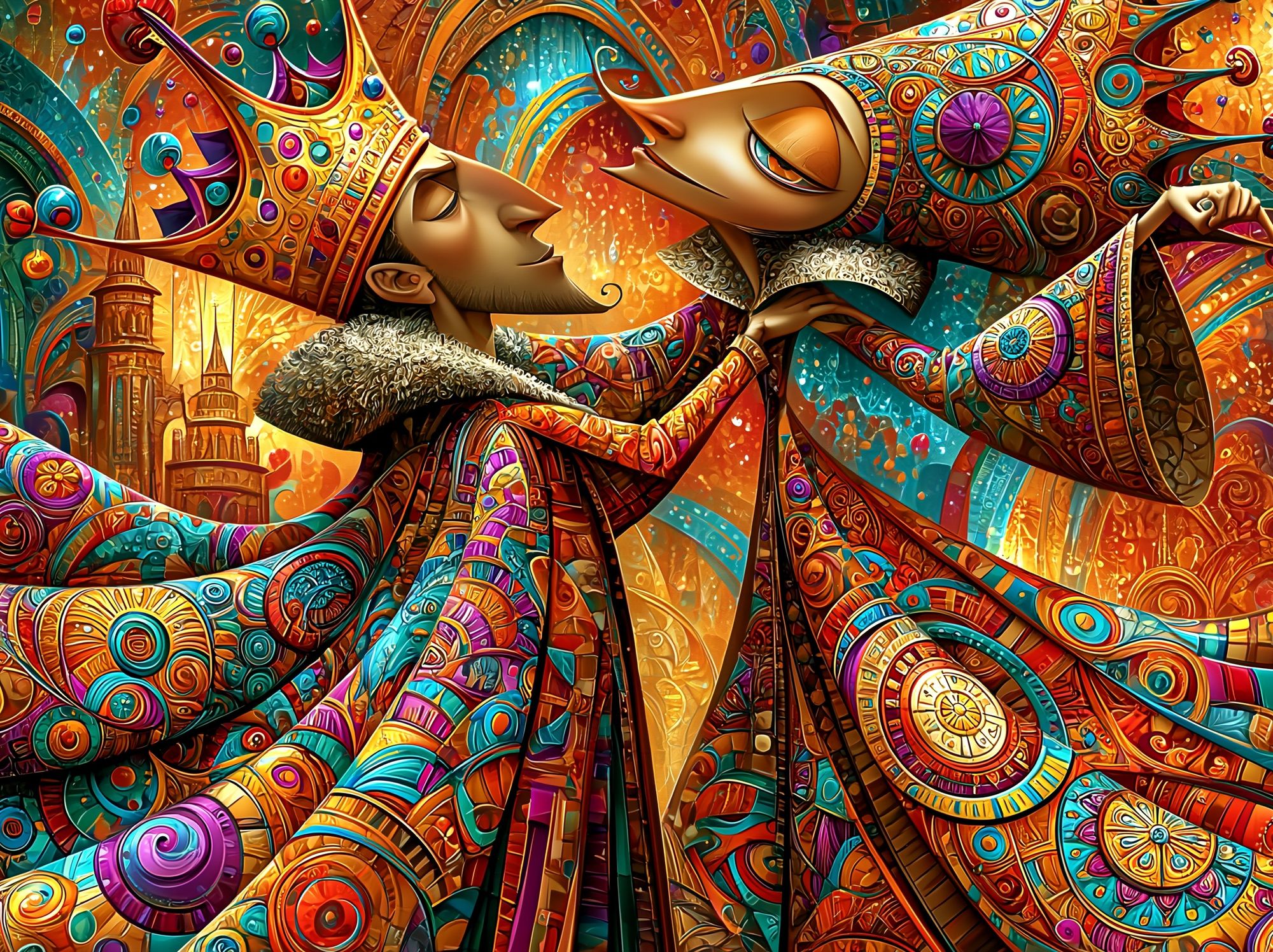 Crowned Lovers Surrealism Poster. poster detail