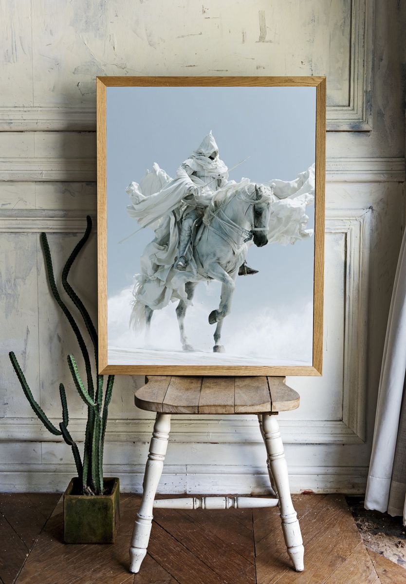 White Horse Rider Surrealism Print. room preview