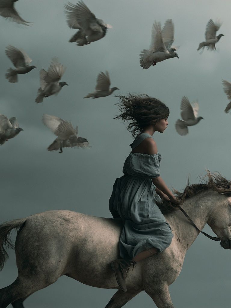 Girl on Horse Surrealism Print. poster — fine-art art
