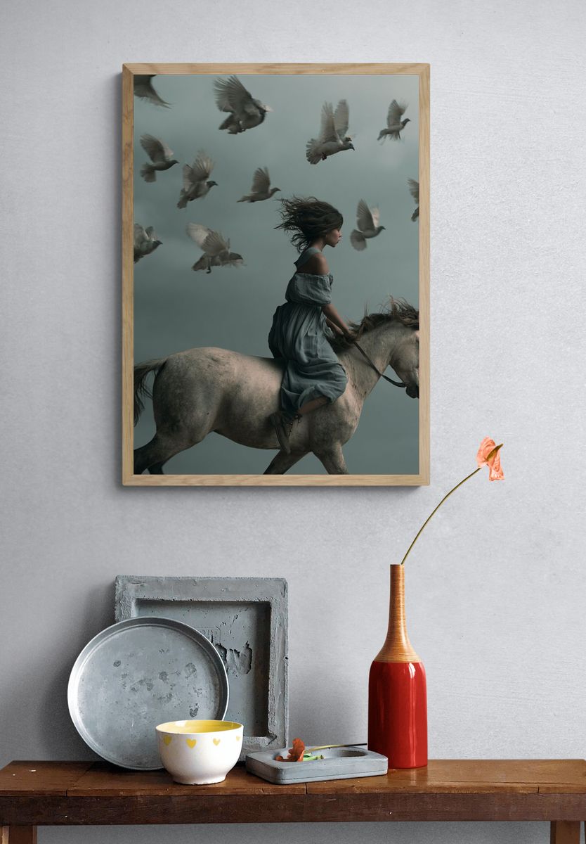 Girl on Horse Surrealism Print. — room view 3