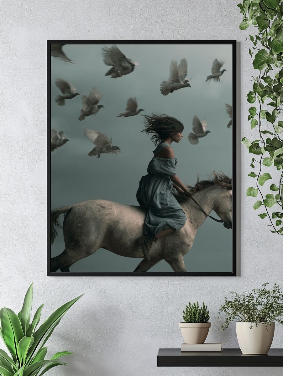 Girl on Horse Surrealism Print. — room view 4