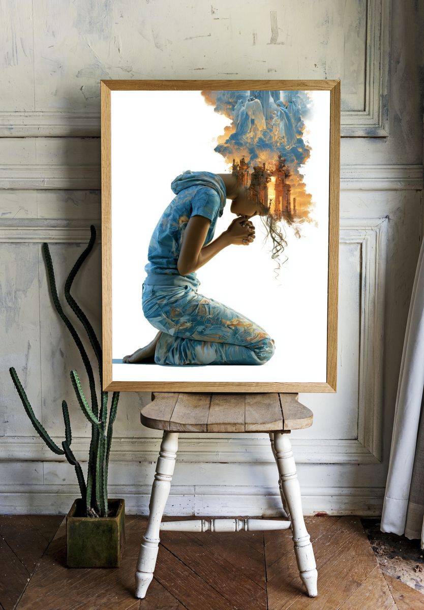 Dreaming Figure Surrealism Print. — room view 1