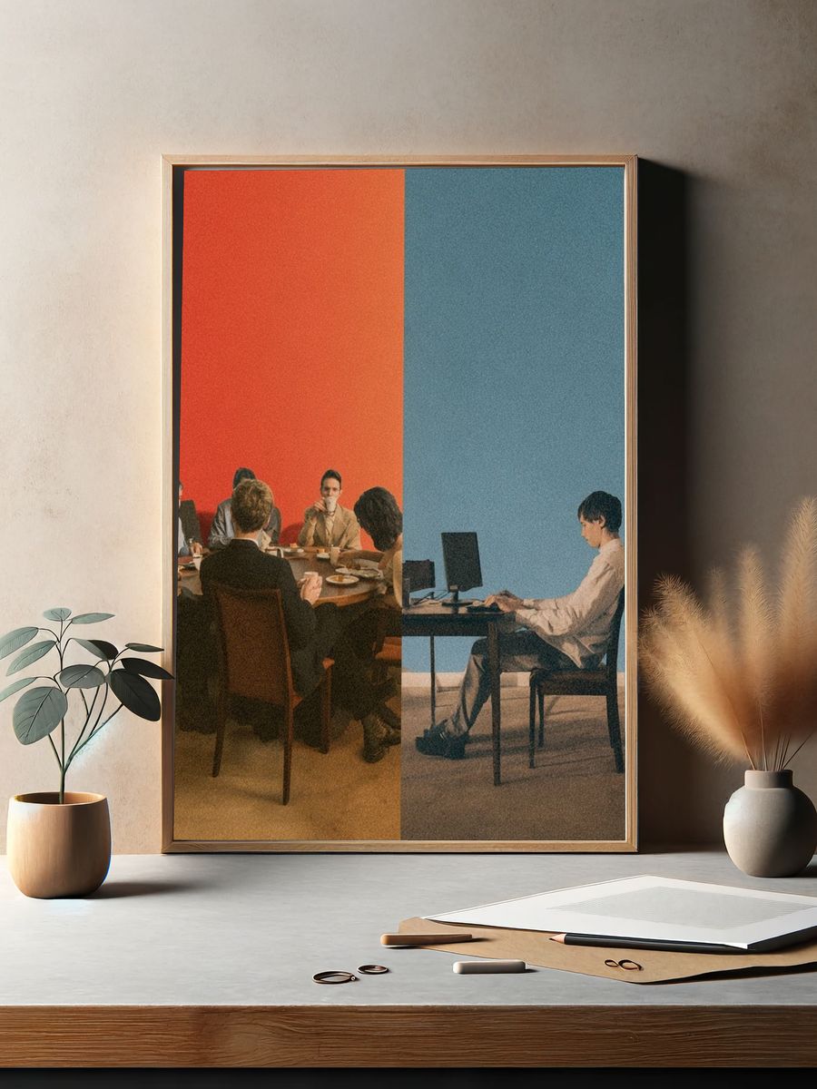 Split Scene Dinner and Desk Poster. — room view 2