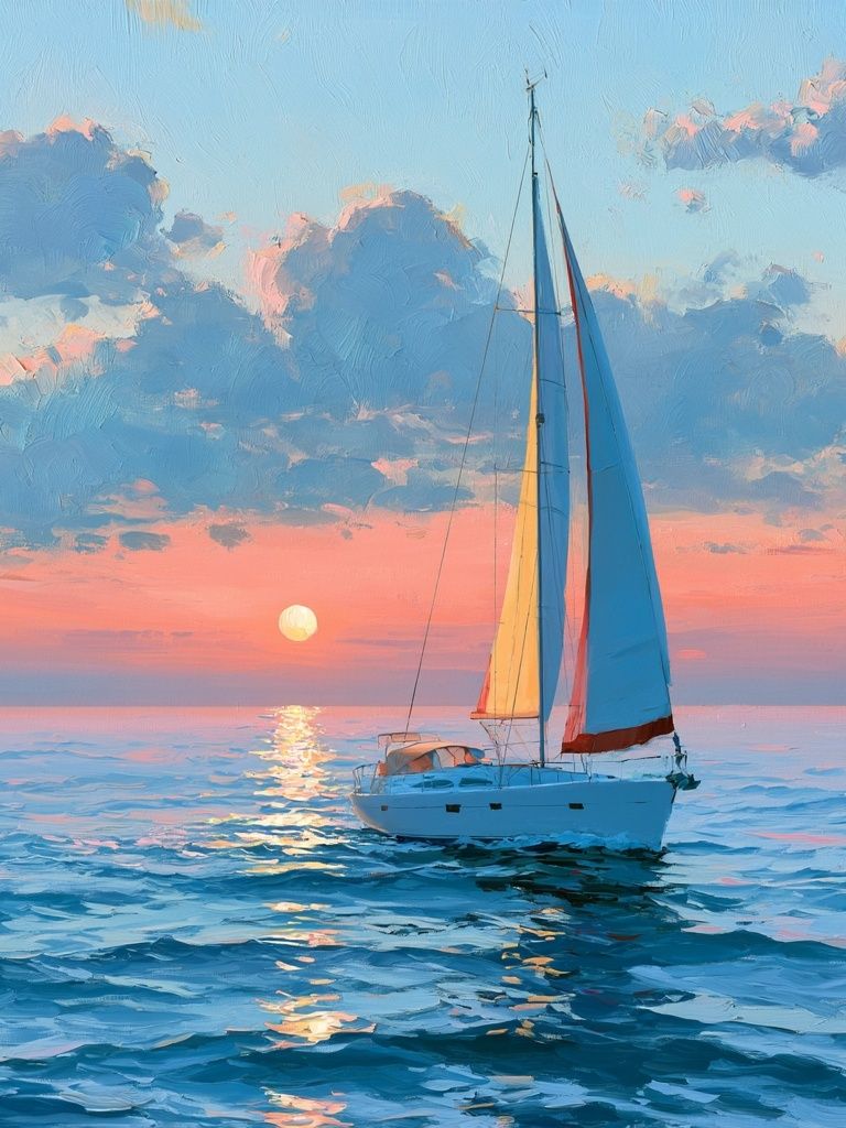 Sailboat Sunset Seascape Print. poster — fine-art art