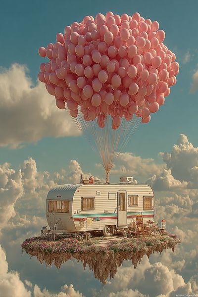 Floating Caravan Dreamscape Print. poster print