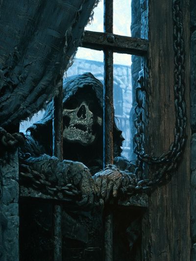 Caged Skeleton Horror Print. poster