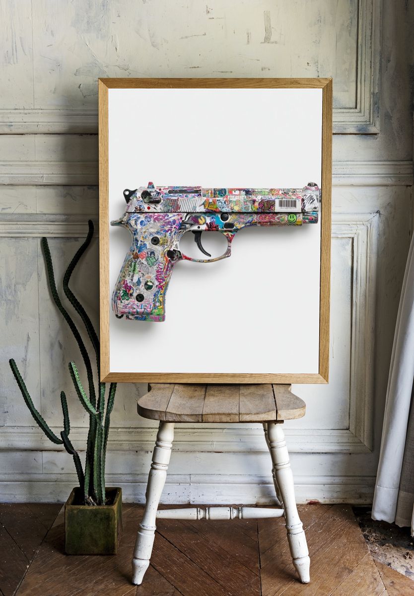 Graffiti Pistol Contemporary Print. room preview
