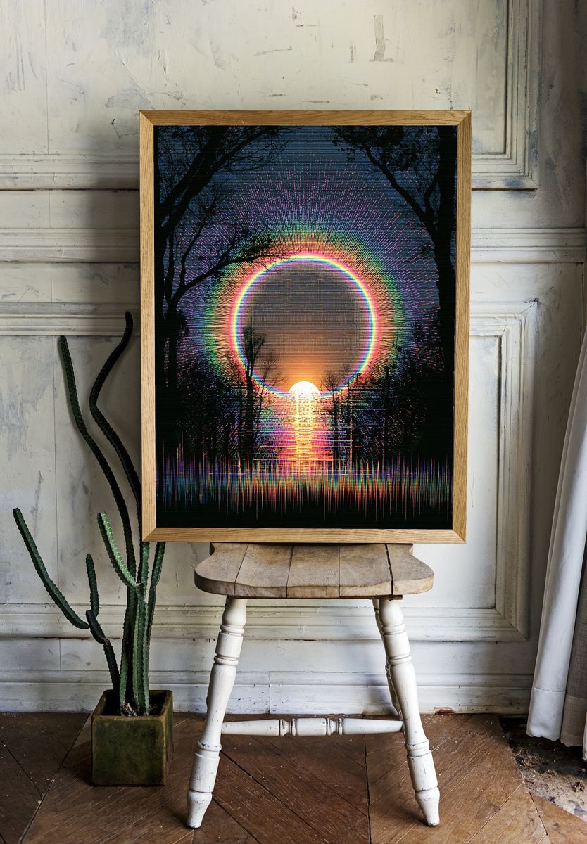 Neon Eclipse Forest Poster. room preview