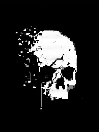 Glitch Skull Black-White Poster. poster