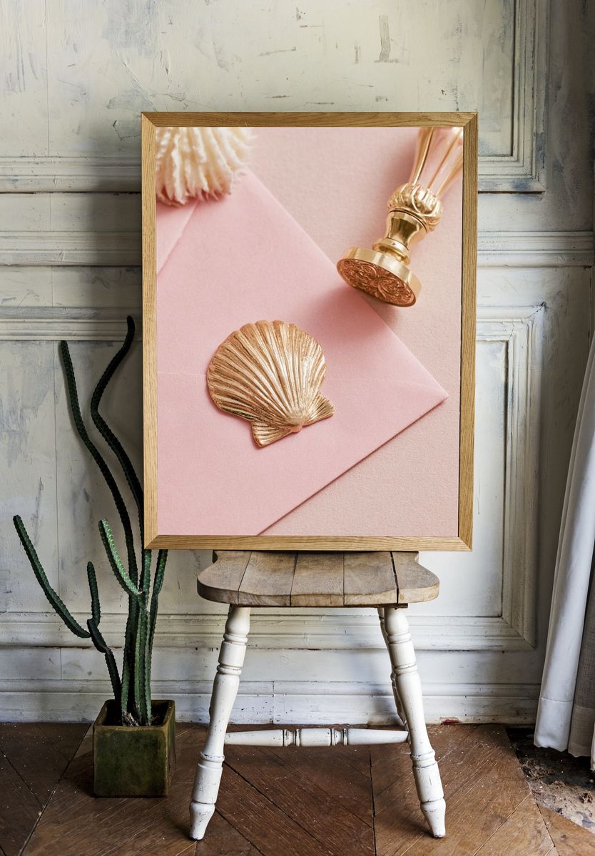 Pink Seashell Still Life Print. — room view 1