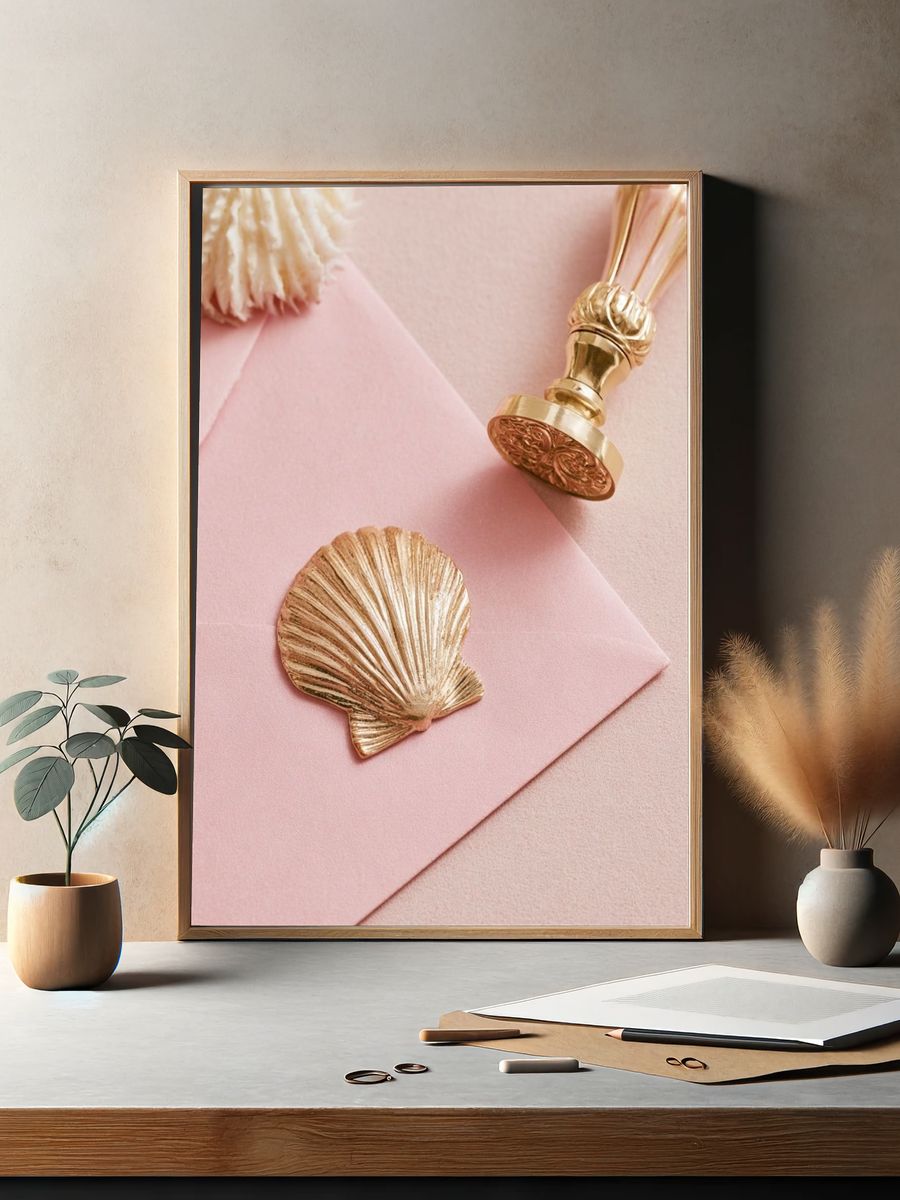 Pink Seashell Still Life Print. — room view 2