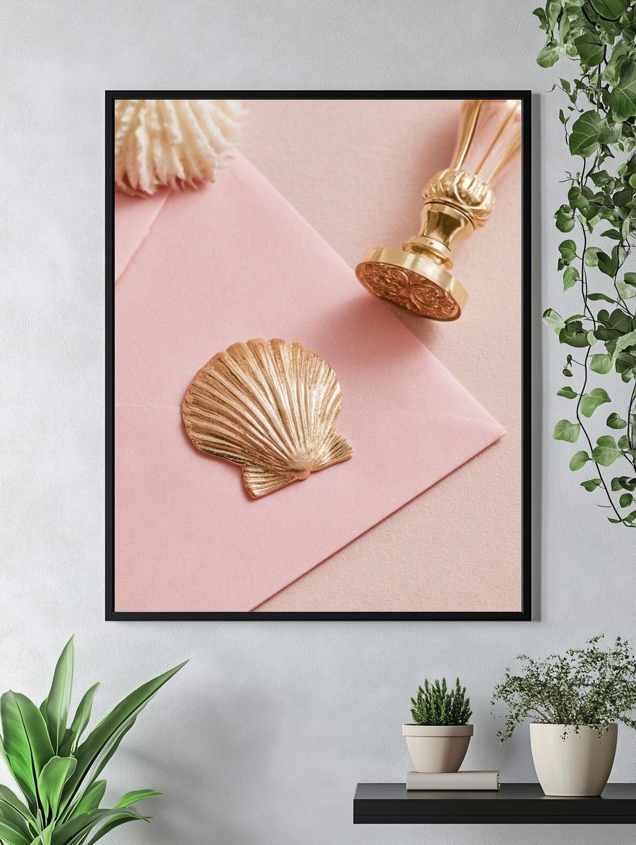 Pink Seashell Still Life Print. — room view 4