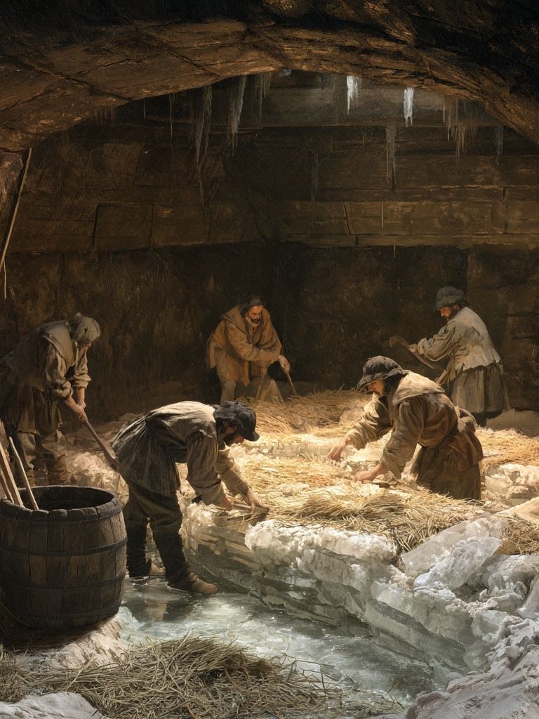 Ice Harvesting Cave Scene Poster. poster — fine-art art