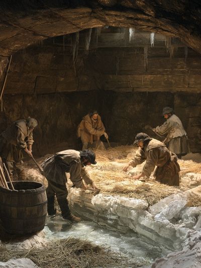 Ice Harvesting Cave Scene Poster.