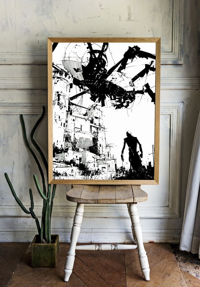 Surreal Industrial Cityscape Print. — room view 1